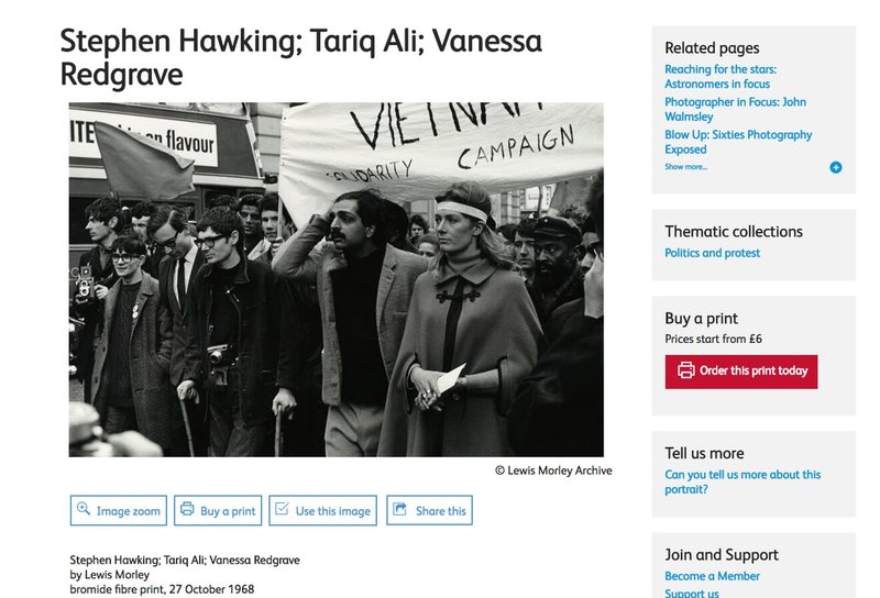 Screenshot of the National Portrait Gallery in London’s website on March 14, 2018 showing incorrect labeling information identifying Stephen Hawking as the man in glasses
